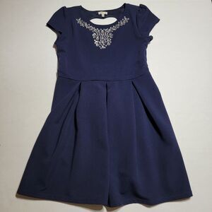 Monteau Girl Dress Dark Navy w/ Diamond Studs - Size 10/12 (M)